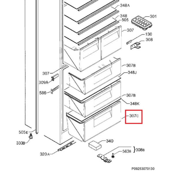 Šaldytuvo AEG, ELECTROLUX, JUNO, PROGRESS, JOHN LEWIS, DOMETIC, apatinis šaldiklio stalčius, 405x216mm, orig Держатели для бытовых холодильников, выдвижных ящиков, полок и других пластиковых деталей