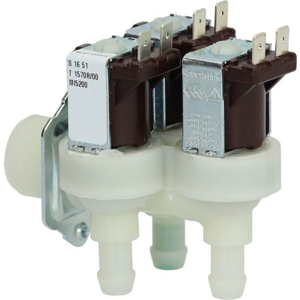 Vožtuvas trigubas MIELE, ARDO, 90° kampu,be viršutinės plokštelės.12mm, speciali jungtis. INLET VALVE3/4 INCH 359 3X12L 220/240V Клапаны для стиральных машин