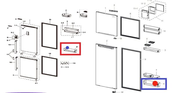 Šaldytuvo SAMSUNG durų lentynėlė 495x130mm (apatinė, buteliams), orig. Держатели для бытовых холодильников, выдвижных ящиков, полок и других пластиковых деталей