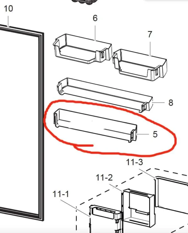 Šaldytuvo SAMSUNG durų lentynėlė 495x130mm (apatinė, buteliams), orig. Держатели для бытовых холодильников, выдвижных ящиков, полок и других пластиковых деталей