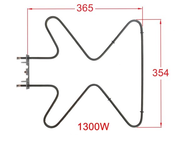 Kaitinimo elementas orkaitei apatinis AMICA, HANSA, HANSEATIC, LOYDS, 1300W, 350x370mm (iki skardelės). Visas ilgis 395mm. Нагревательные элементы для духовых шкафов