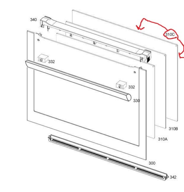 Orkaitės AEG, ELECTROLUX vidinis durų stiklas, su šilkografija, palaiko pirolizės funkciją, 504x397mm Остекление дверцы духового шкафа, стеклокерамические поверхности варочной панели