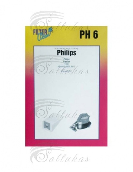 Dulkio siurblio PHILIPS dulkių maišeliai (4 vnt.) + 2 filtrai Щетки, шланги, гепафильтры и мешки для пылесосов