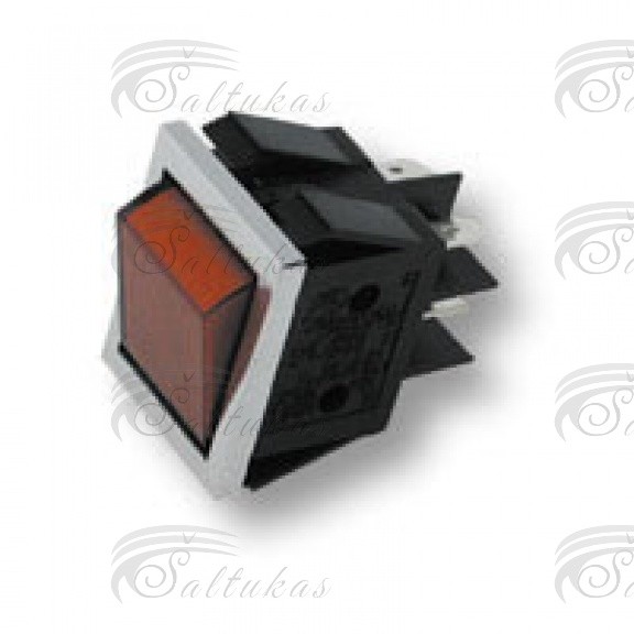 Universalus jungtukas 16A, 250V, 22X30mm, 4 kontaktai. BIPOLAR ROCKER SWITCH, DOUBLE-POLE W. BULB 16A/250V 22X30 Разные переключатели