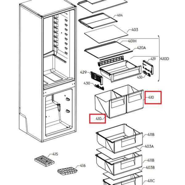 Electrolux AEG ZANUSSI ящик для овощей холодильника 7902,225X222MM,ориг.1шт. Держатели для бытовых холодильников, выдвижных ящиков, полок и других пластиковых деталей