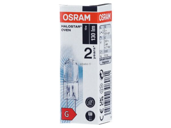 Orkaitės  halogeninė lemputė OSRAM G4, 12V-10W, 300 °C, 33x10mm Колпаки со светодиодной подсветкой для электроплит, микроволновых печей и холодильников и т.д.