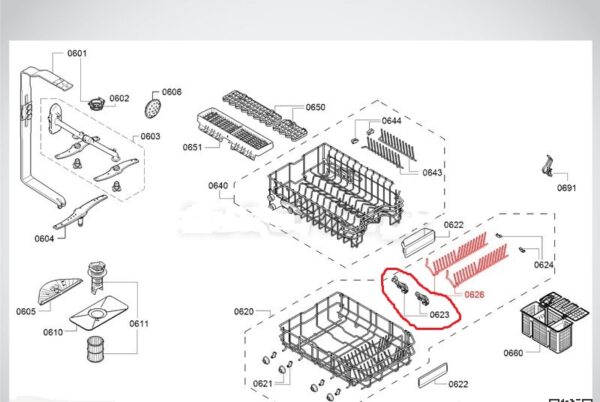 Indaplovės BOSCH/SIEMENS apatinio krepšio grotelių laikikliai Колеса для посудомоечных машин, решетки и держатели для мешков для посуды