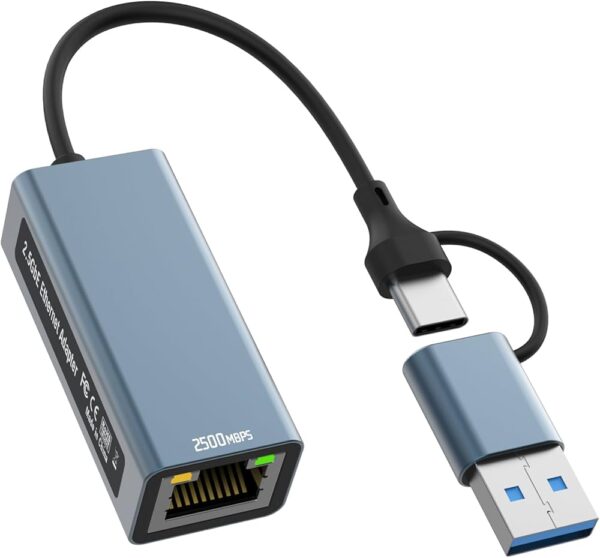 2-IN-1 USB-A / USB-C NETZWERKADAPTER RJ45, 2.5G GIGABIT ETHERNET Wi-Fi адаптеры для компьютеров, планшетов (iPad, Tab)