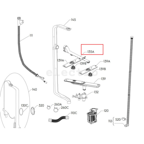 Indaplovės ELECTROLUX / AEG viršutinio purkštuko sujungimo antgalis 340 mm .DUCT,ASSEMBLY,DOUBLE,340MM — изображение 3