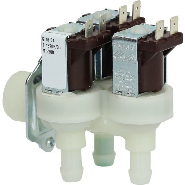 Vožtuvas trigubas MIELE, ARDO, 90° kampu,be viršutinės plokštelės.12mm, speciali jungtis,alternatyva. INLET VALVE3/4 INCH 359 3X12L 220/240V — изображение 2