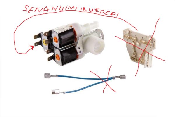 Vožtuvas trigubas MIELE, ARDO, 90° kampu,be viršutinės plokštelės.12mm, speciali jungtis,alternatyva. INLET VALVE3/4 INCH 359 3X12L 220/240V — изображение 4