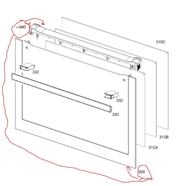 Elektrinės orkaitės ELECTROLUX / AEG priekinis stiklas 591,5x470 mm,komplekte su viršutine plasmase rėmo ,orig — изображение 2