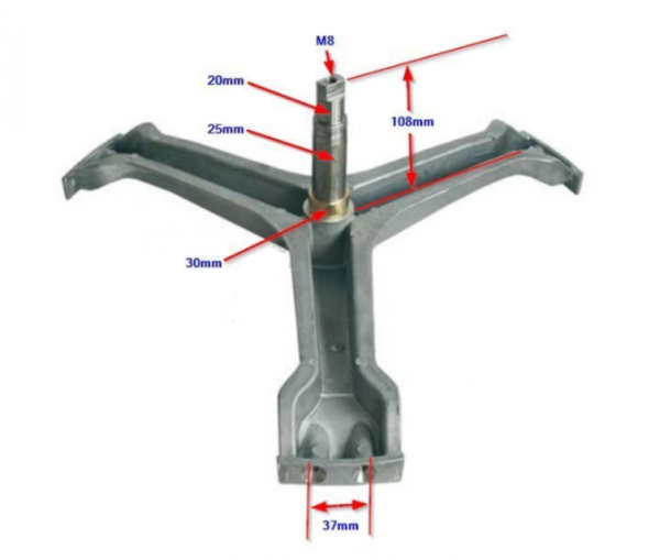 Skalbimo mašinos AEG, ELECTROLUX, ZANUSSI, PRIVILEG, HANSA, būgno kryžmė, ašies ilgis - 108mm, 800-1000 RPM, 25mm, 6204, 6205 guolis, 30x52x10/12 riebokšlis (į komplektą neįeina) — изображение 2