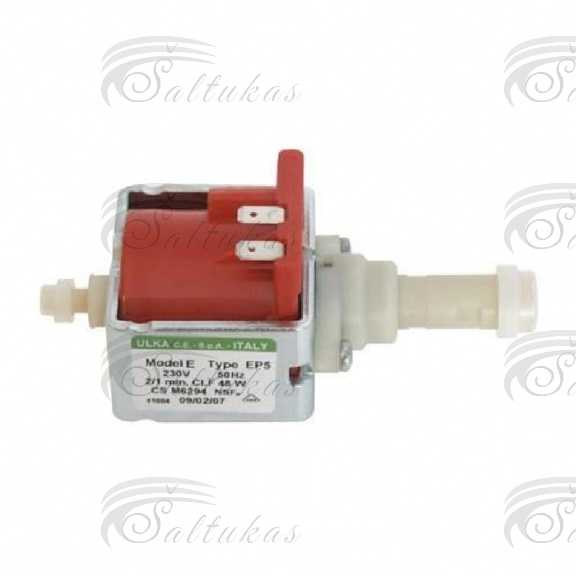 Vandens siurblys kavos aparatui SAECO, KRUPS, DELONGHI, JURA, AEG, ELECTROLUX, ASTORIA, SILVIA, BRICCOLETTA, GAGGIA, GIOTTO, CAPRESSO, LA PAVONI, BFC, ISOMAC, ECM, VIBIEMME, QUICKMILL, ROCKET, RANCILIO, type ULKA EP 5, 15bar, 650сm3/min, 48W, 230V, 50Hz, 2/1min, Водяные насосы пылесоса