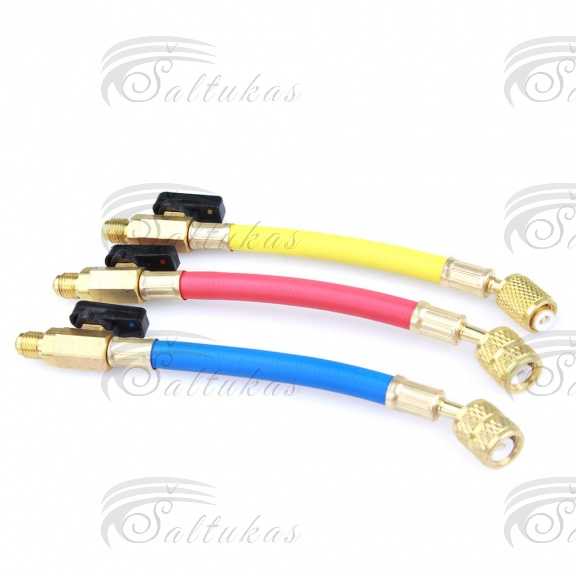Užpildymo žarnelio komplektas R410A, 3 x 15cm, 1/4″SAE — 5/16″, Raudona, Geltona, mėlyna Автомобильные детали холодильных морозильников для бытового промышленного холодильного оборудования