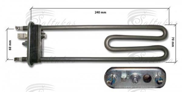 Skalvimo mašinos kaitinimo elementas BOSCH, SIEMENS, WHIRLPOOL 2050W, 230V, L=240mm, su skyle termodavikliui