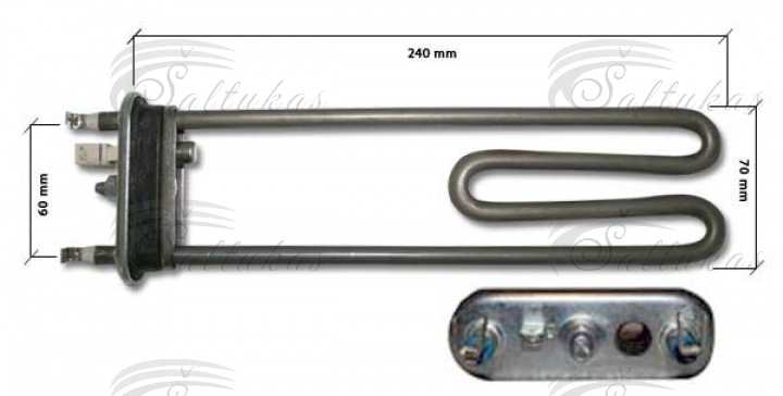 Skalvimo mašinos kaitinimo elementas BOSCH, SIEMENS, WHIRLPOOL 2050W, 230V, L=240mm, su skyle termodavikliui Нагревательные элементы для стиральных машин