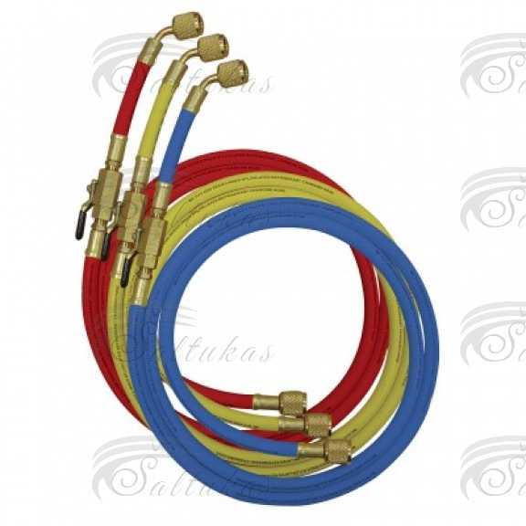 Šlangutė su kraneliu 1/4″ x 1/4″, L=1500mm, mėlyna, raudona, geltona Заправочные шланги