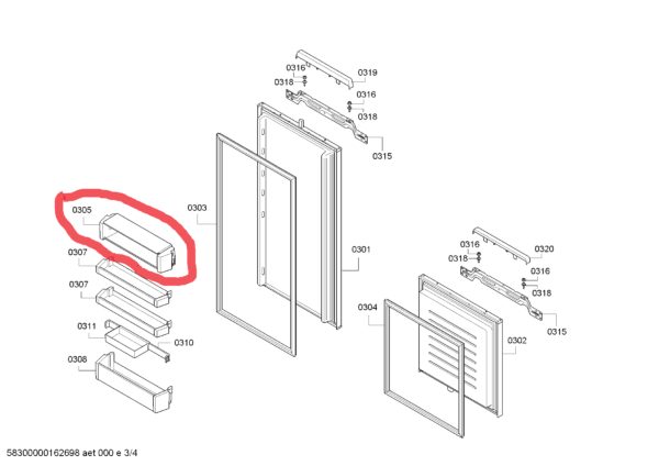 Дверная стойка для холодильника BOSCH, SIEMENS, верхняя, яйцо, 435 x 100 x 102 мм, ориг. — изображение 6