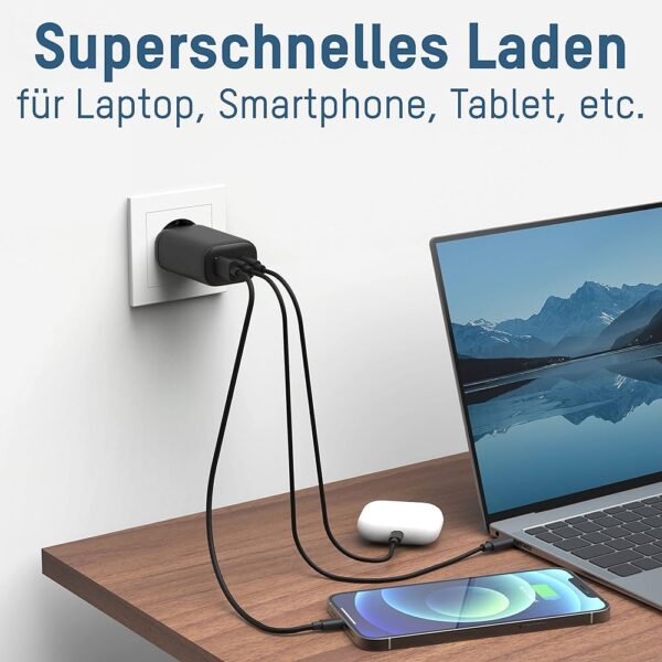 HC365PD GAN DRIFT USB-LADER, МАКС. 65 ВТ / 3,25 А, 2 ПОРТА USB-C, 1 РАЗЪЕМ USB-A. Зарядное устройство HC365PD GAN с тройным USB-накопителем, макс. 65 Вт/3,25 А, 2 порта USB-C, 1 разъем USB-A — изображение 2