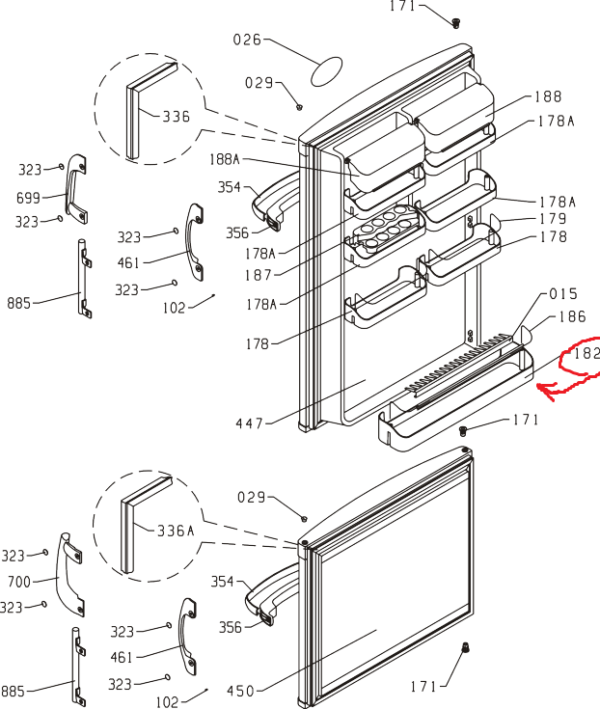 Нижняя дверца полки холодильника GORENJE,475x65x100мм,ориг. — изображение 3