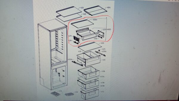 Šaldytuvo ELECTROLUX / AEG viršutinis stalčius komplekte. DRAWER,COMPLETE,PRINTED,296,466