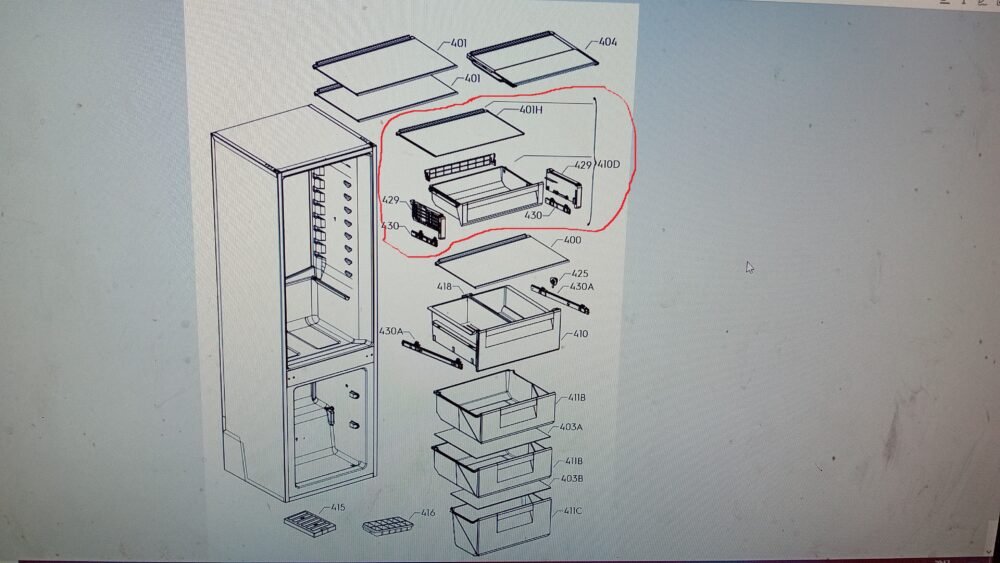 Šaldytuvo ELECTROLUX / AEG viršutinis stalčius komplekte. DRAWER,COMPLETE,PRINTED,296,466 Держатели для бытовых холодильников, выдвижных ящиков, полок и других пластиковых деталей