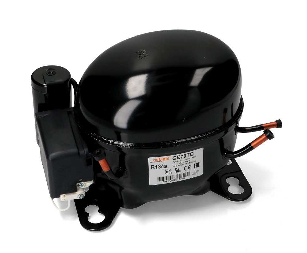 Kompresorius GE70TG, CUBIGEL, HUAYI, HMBP — R134a, 200-240V, 50Hz, 1/5HP, -25°C — 554W Компрессоры для автомобильных холодильников